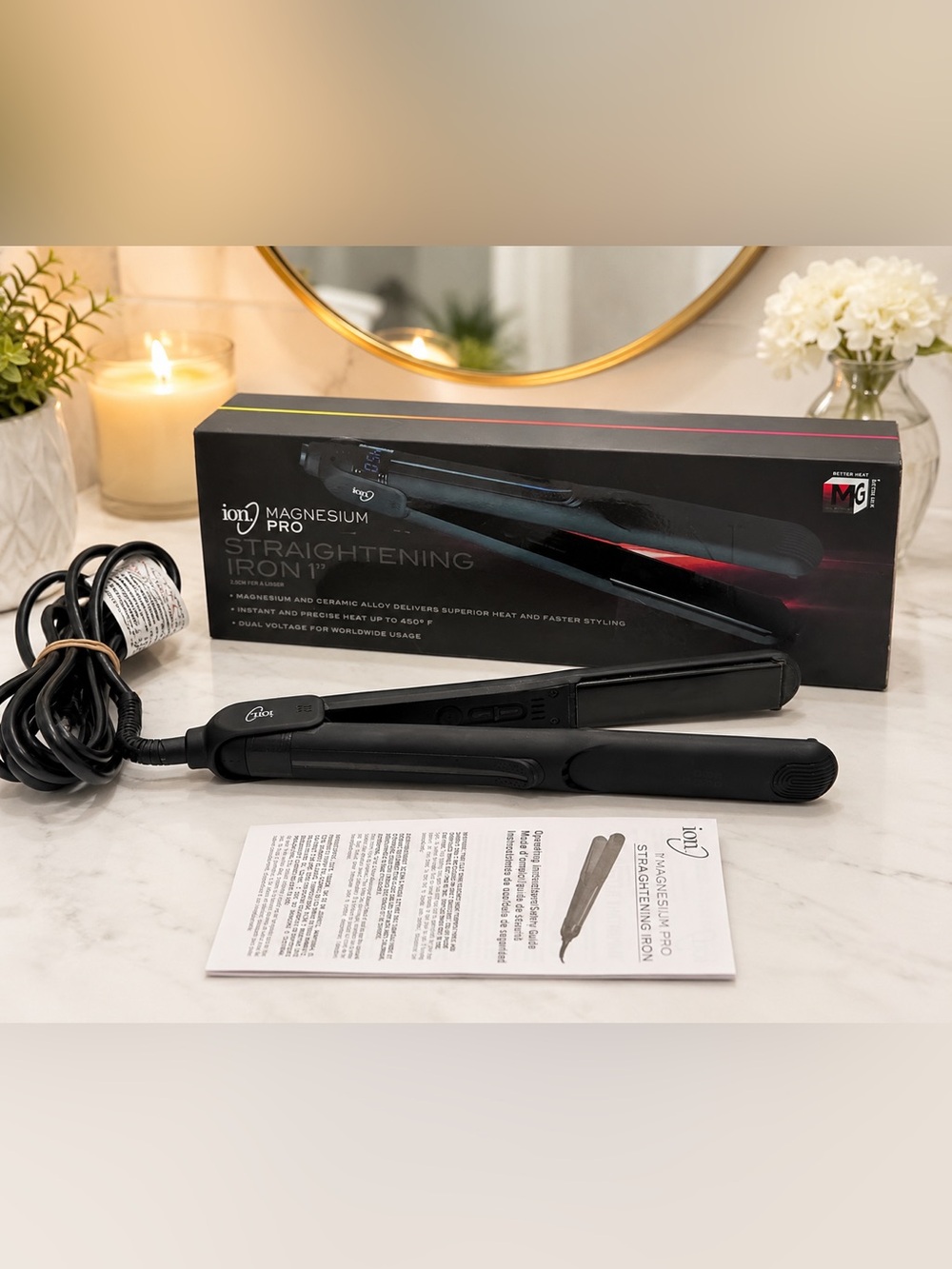 ion Magnesium Pro 1" Straightening Iron WSD3200 450°F Dual Voltage w/ Box